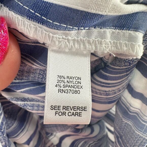 Cato Pants Blue Striped Fringe Pull On Cropped Stretchy Size 18W Boho Beach Pant - Picture 5 of 6